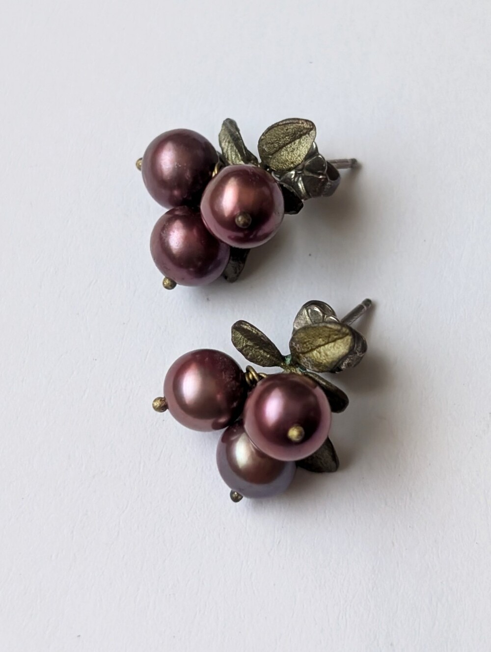 Michael Michaud Cranberry Clusters Post Earrings Patinated Bronze Pearl